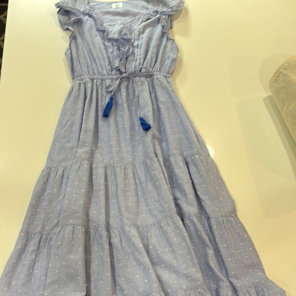 Blue Gray Empire Waist Sundress with Ruffles